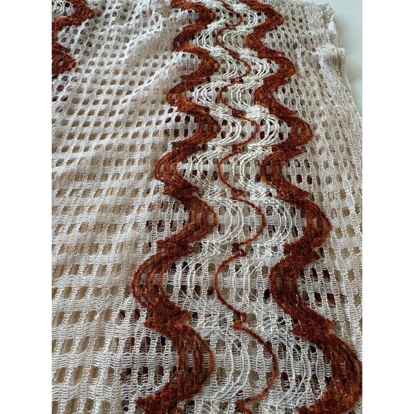 Vintage 70s curtain, cream and rust brown, net open weave, single panel - Picture 9 of 10